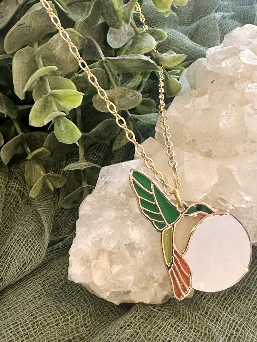 Humming Bird Mirror Necklace