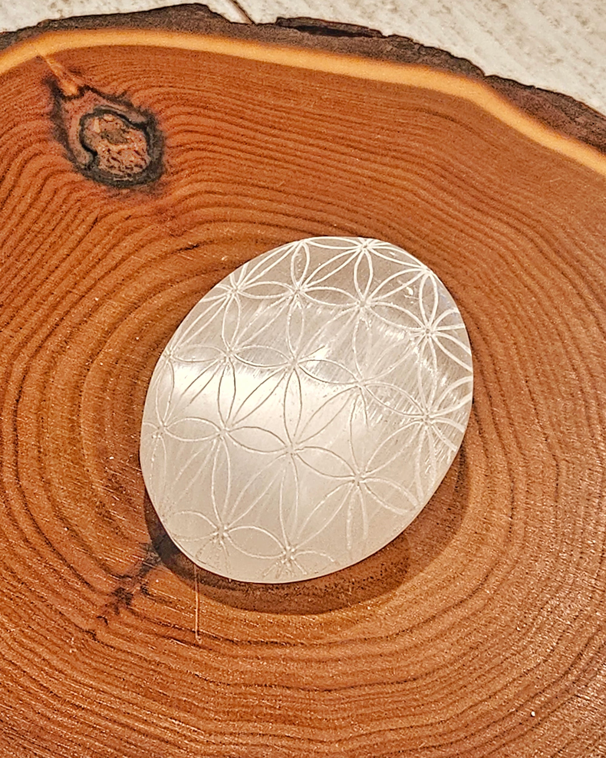 Selenite Mandala Palm Stone