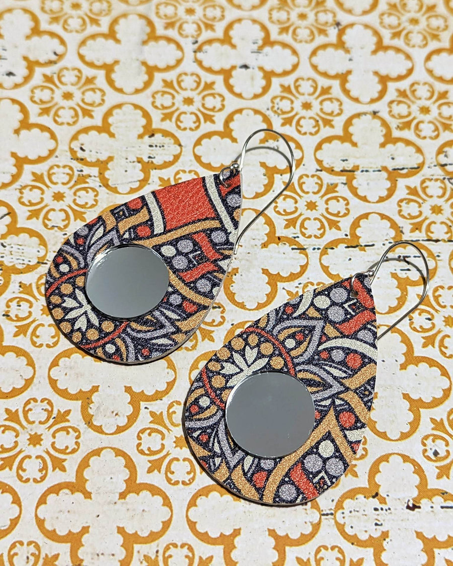 Orange Floral Mirror Earrings