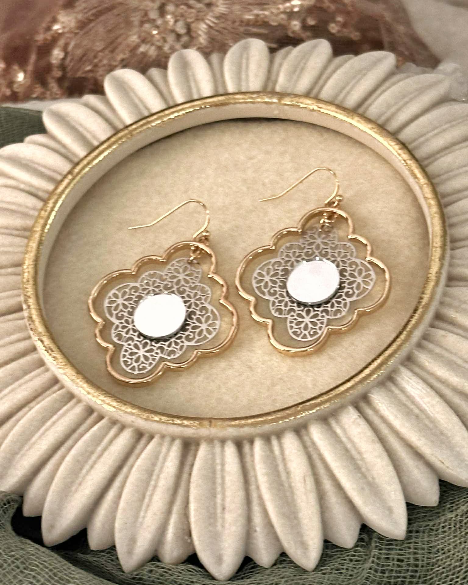 Multi Metal Whimsical Mirror Earrings