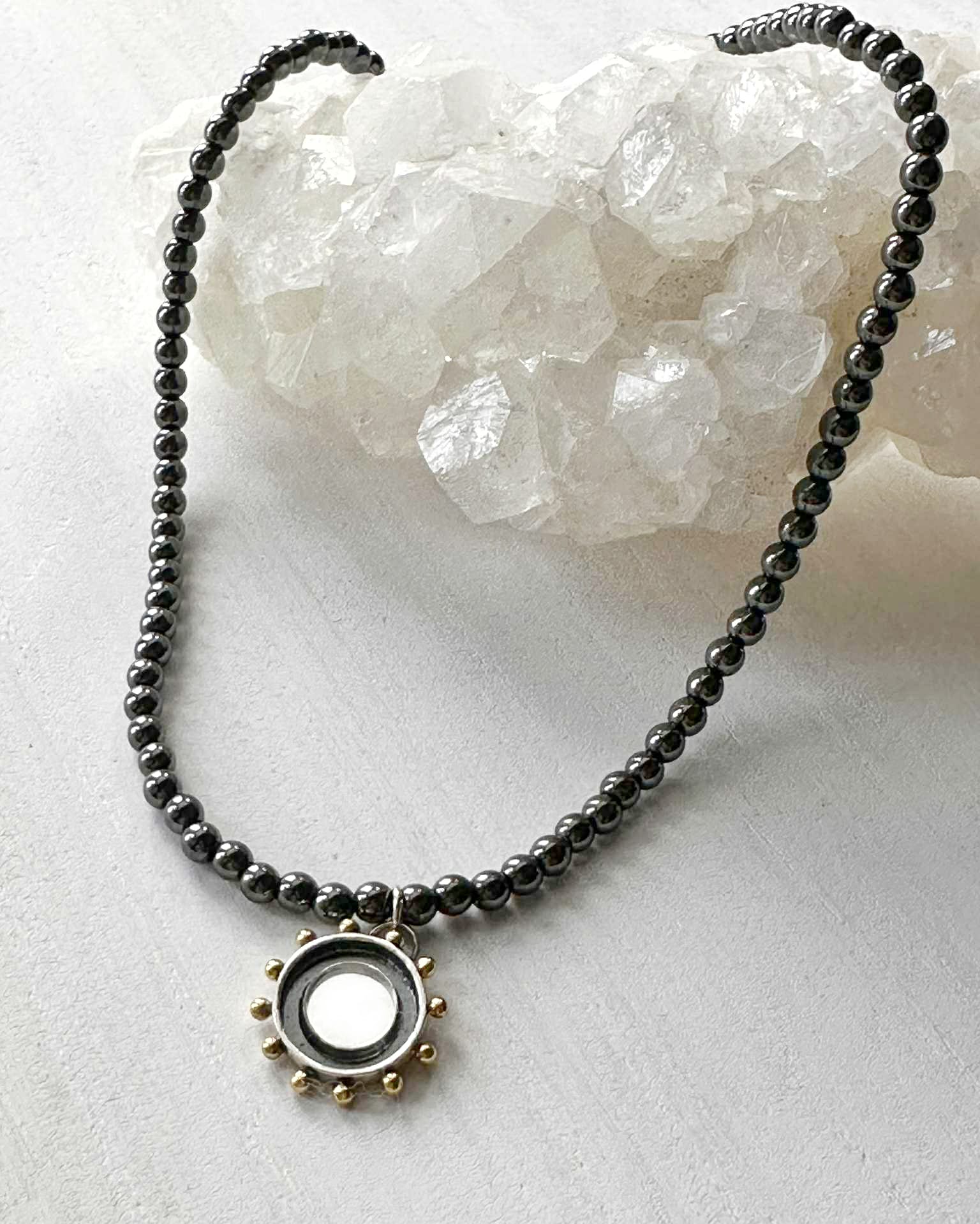Hematite Sterling Mirror Necklace