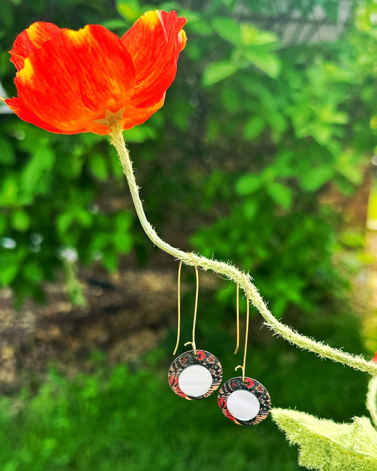 Red Blossom and Midnight Mirror Earrings
