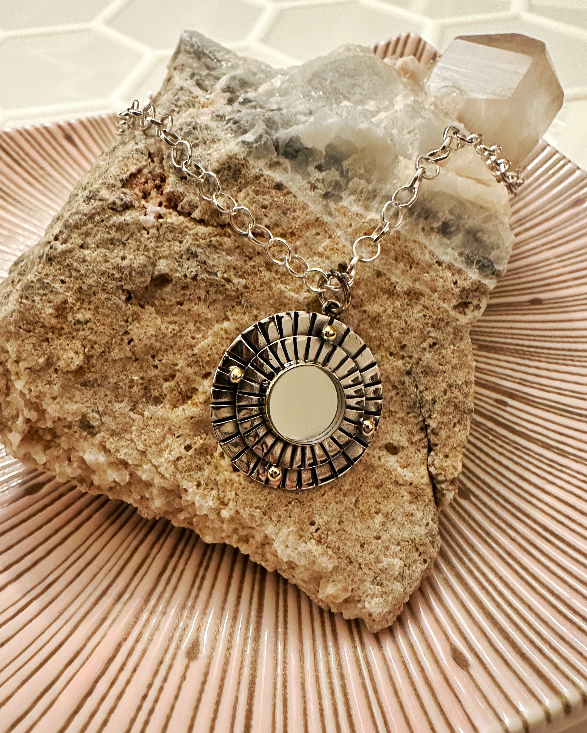 Textured Gold and Sterling Mirror Necklace