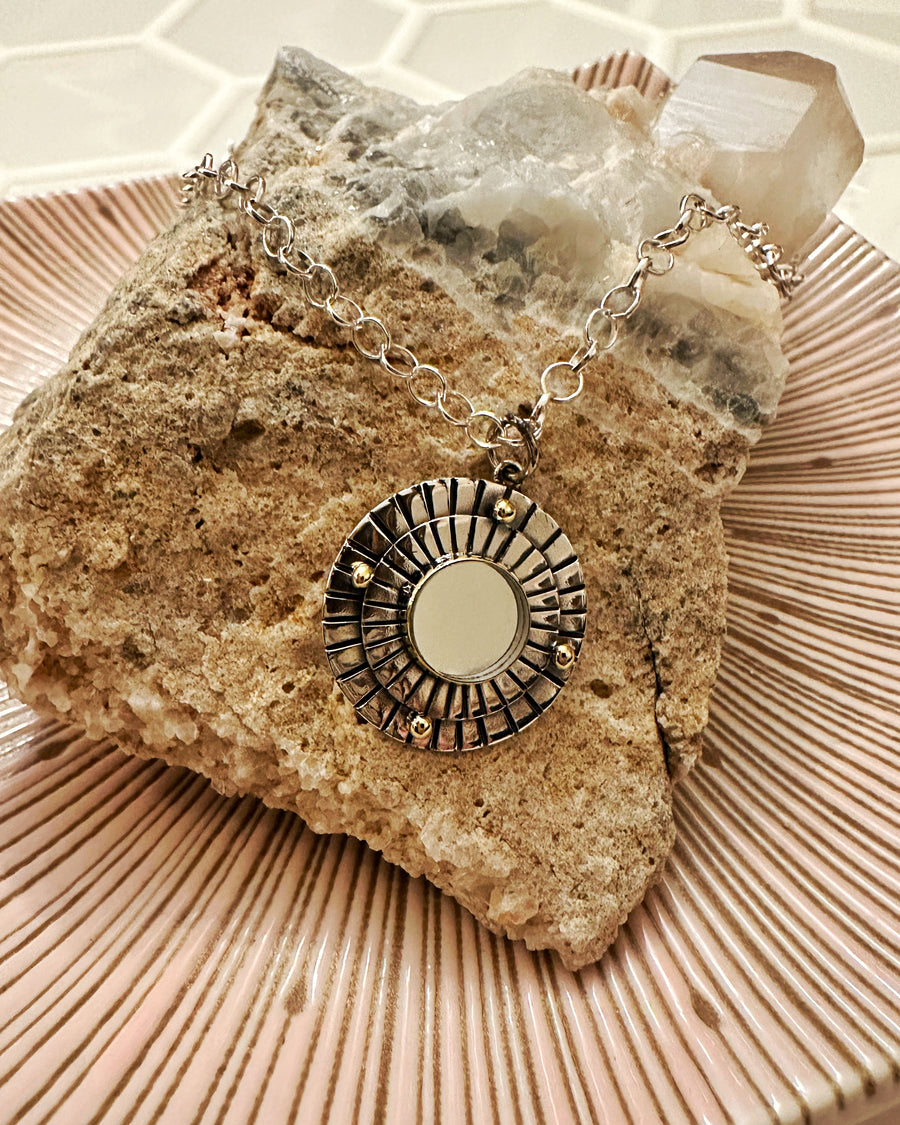 Textured Gold and Sterling Mirror Necklace