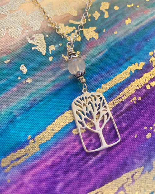 Tree of Life Sterling  Rose Quartz Necklace
