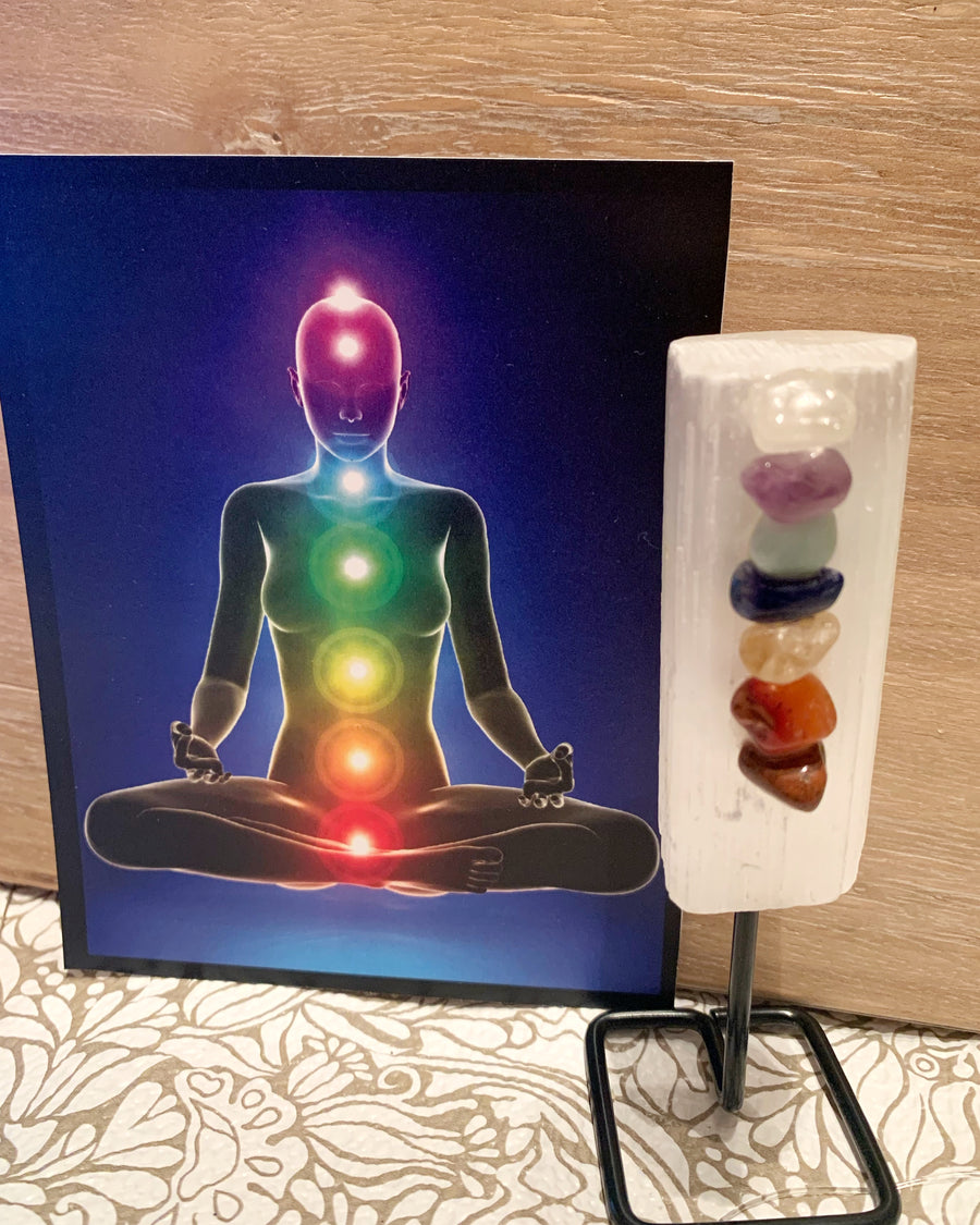 Selenite Chakra Wand On Stand