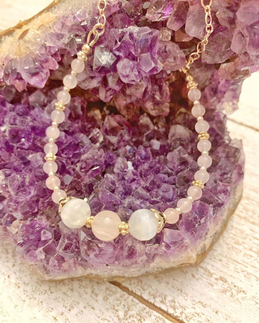 Sterling Rose Quartz and Selenite Necklace