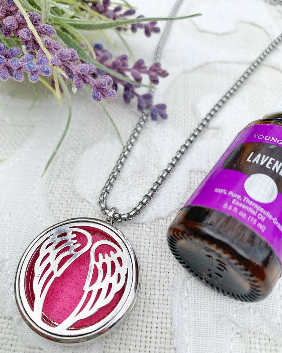 Hit Pink Angel Wing Aromatherapy Necklace
