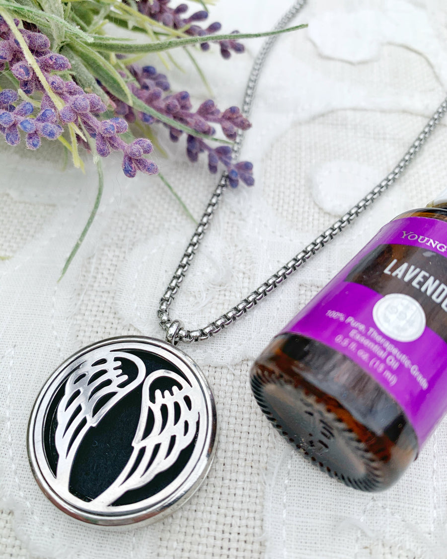 Onyx Angel Wing Aromatherapy Necklace