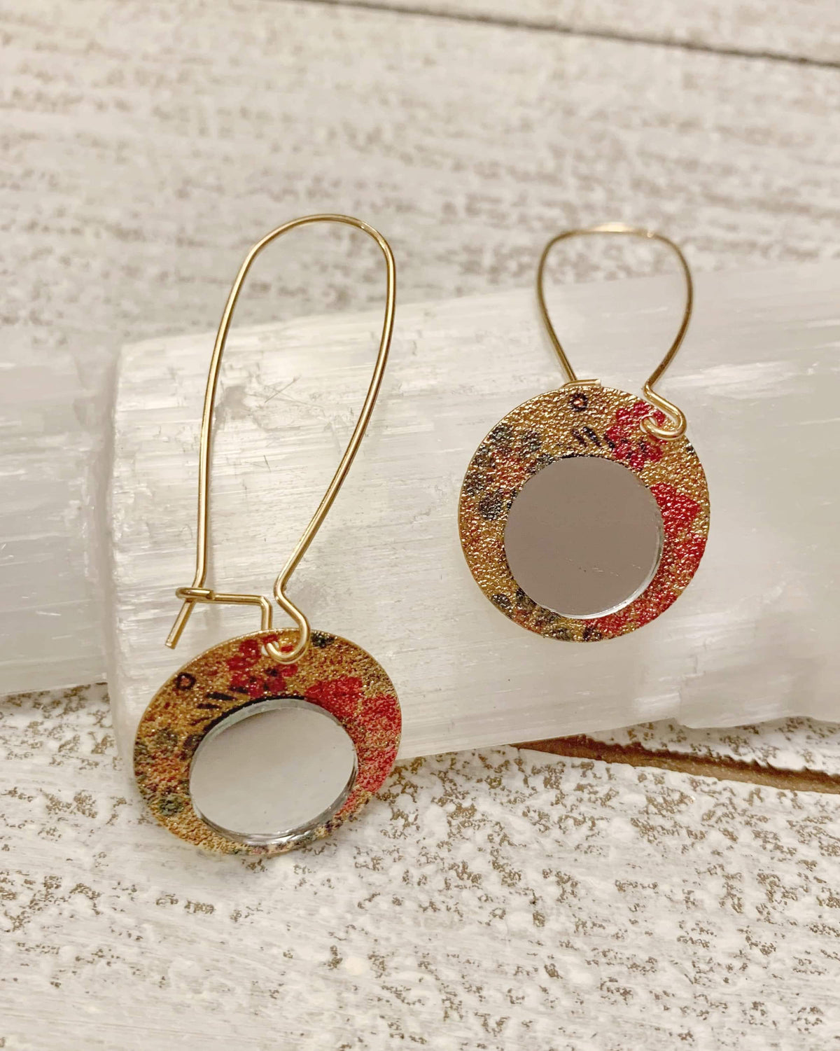 Coral and Gold Mirror Earrings