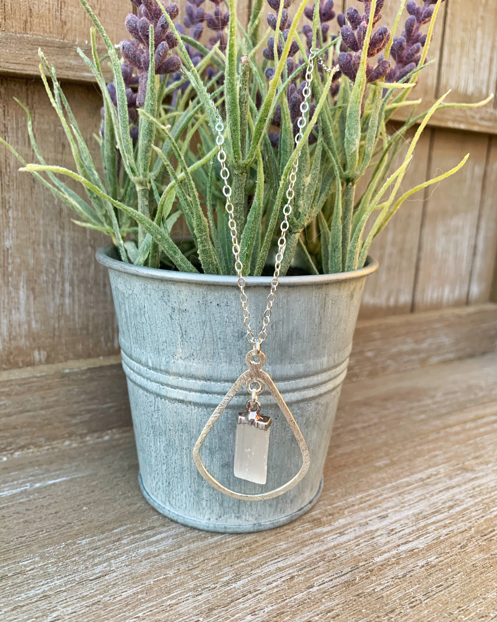 Selenite Tear Drop Pendant Necklace