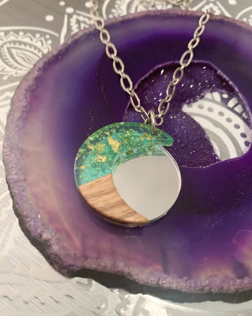 Mystic Moon Green Opalescent Mirror Necklace