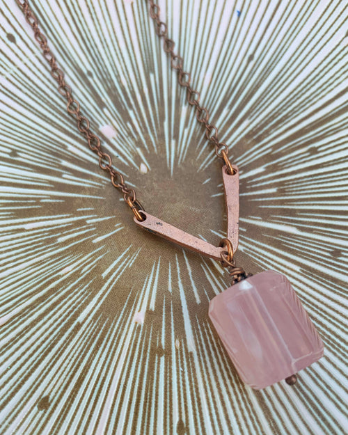 Rose Quartz and Copper V Necklace