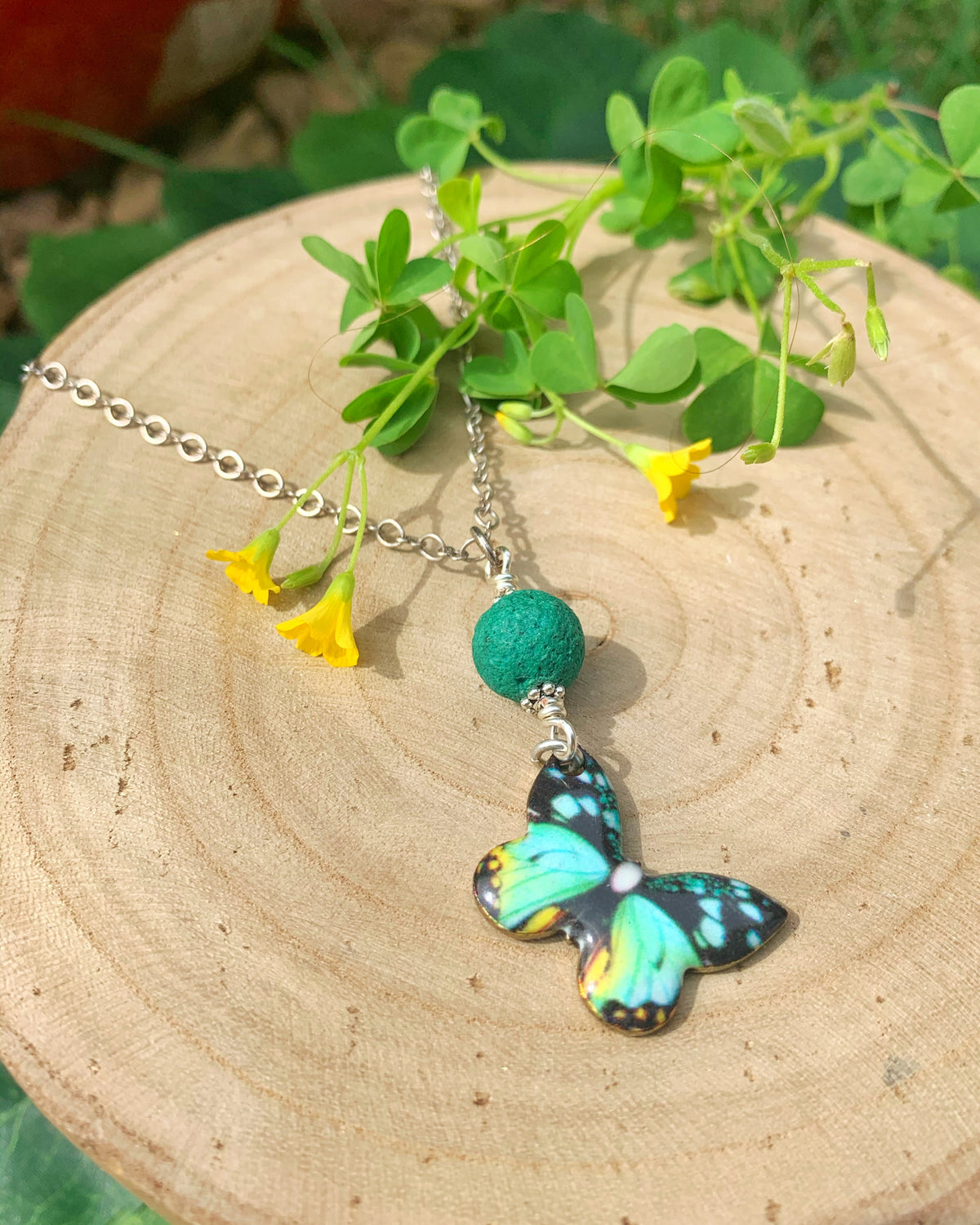 Teal Aromatherapy Butterfly Necklace