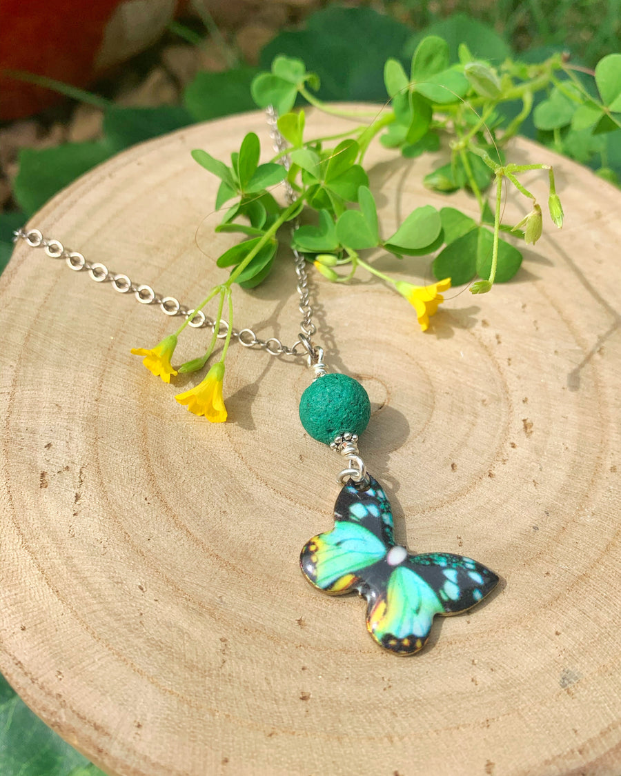 Teal Aromatherapy Butterfly Necklace