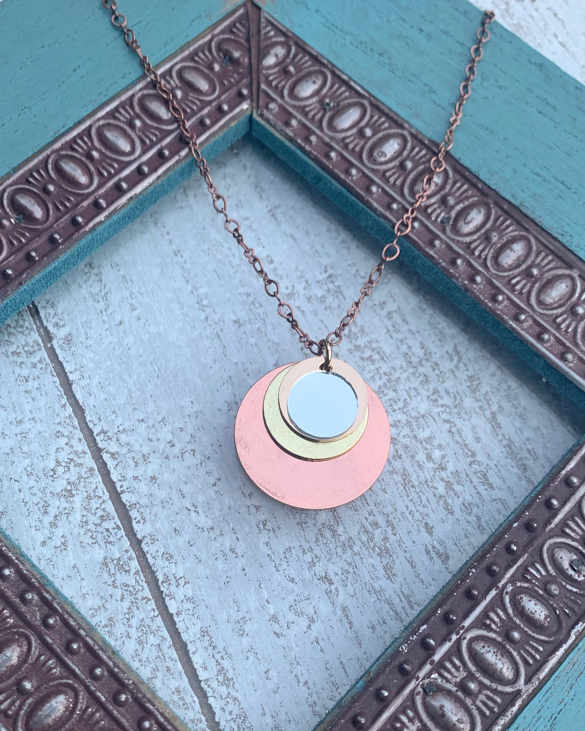 New! Layered Copper Mirror Necklace