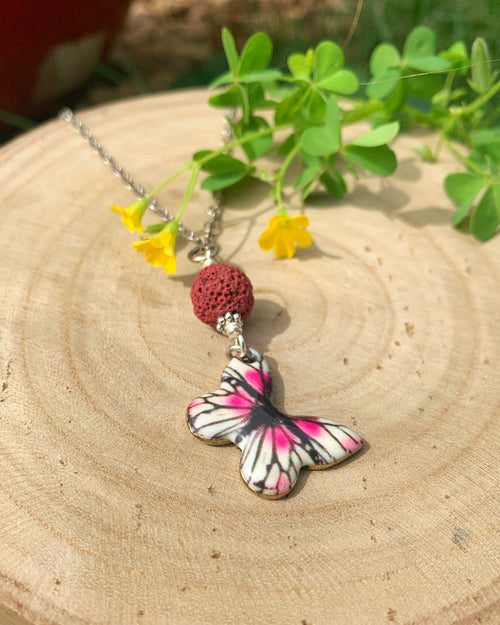 Magenta Butterfly Aromatherapy Necklace