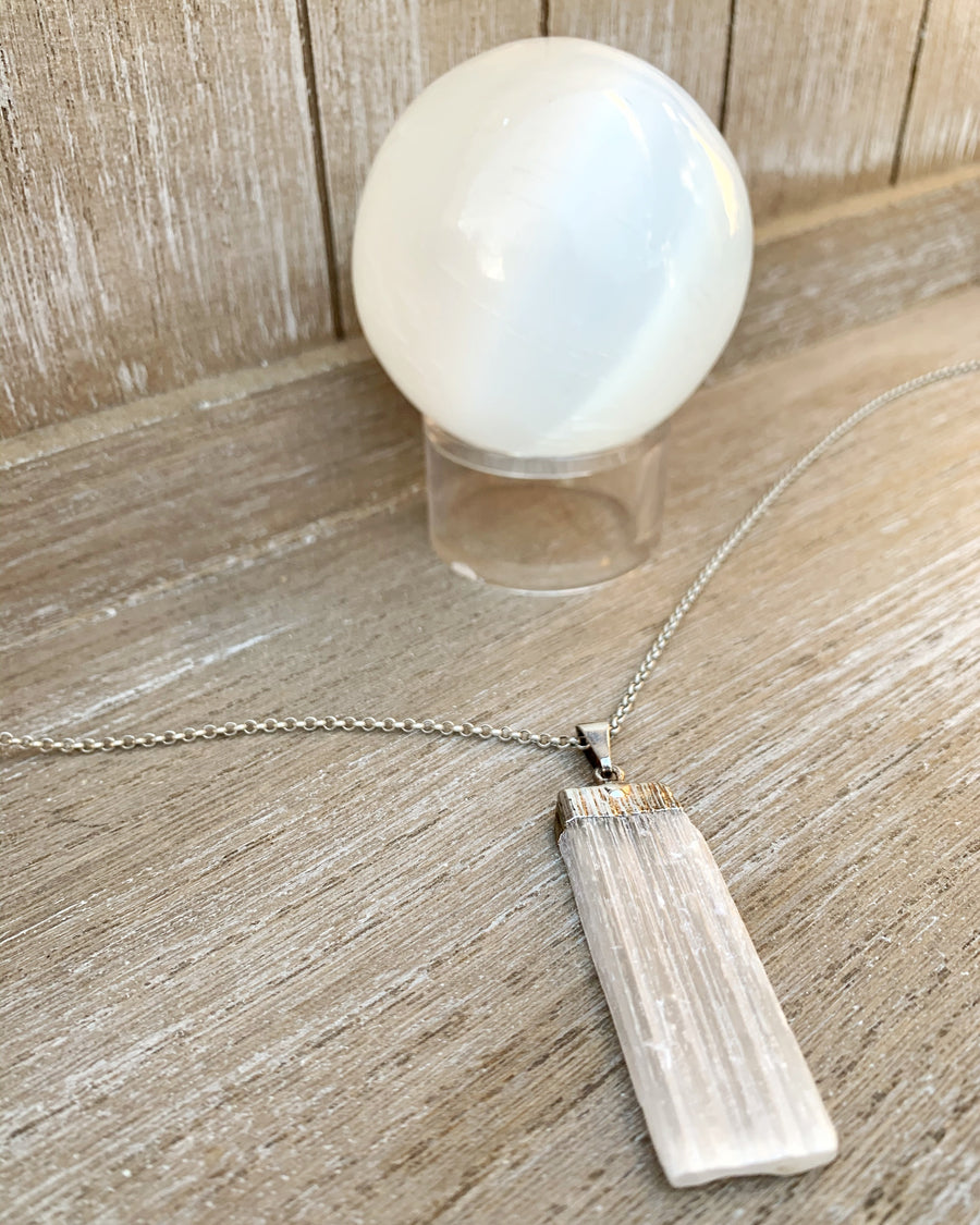 Selenite Bar Pendant Necklace