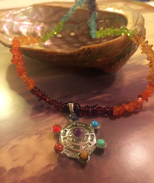 Chakra Mirror Necklace with Gemstones