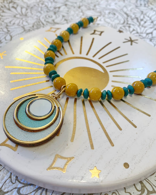 Mookaite and Teal Wood Sunshine Necklace