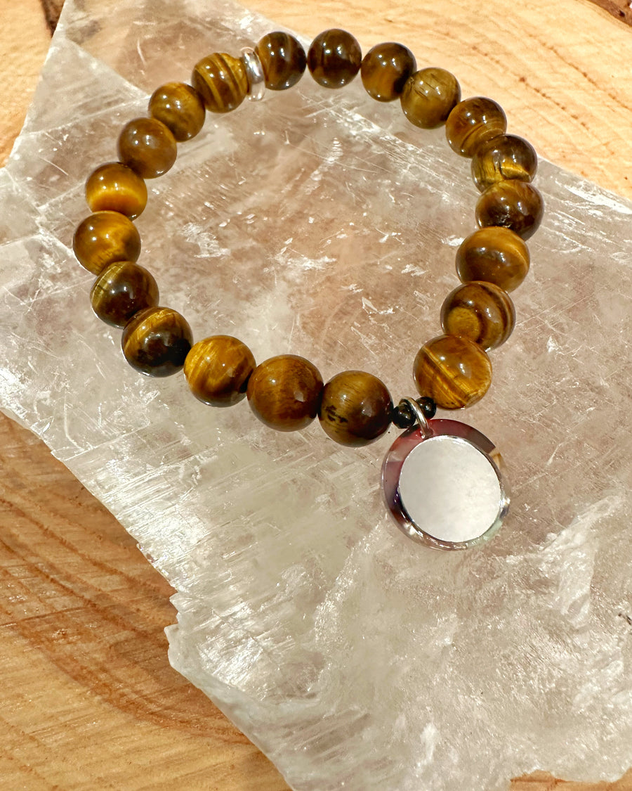 Tigers Eye Mirror Bracelet with Black Tourmaline