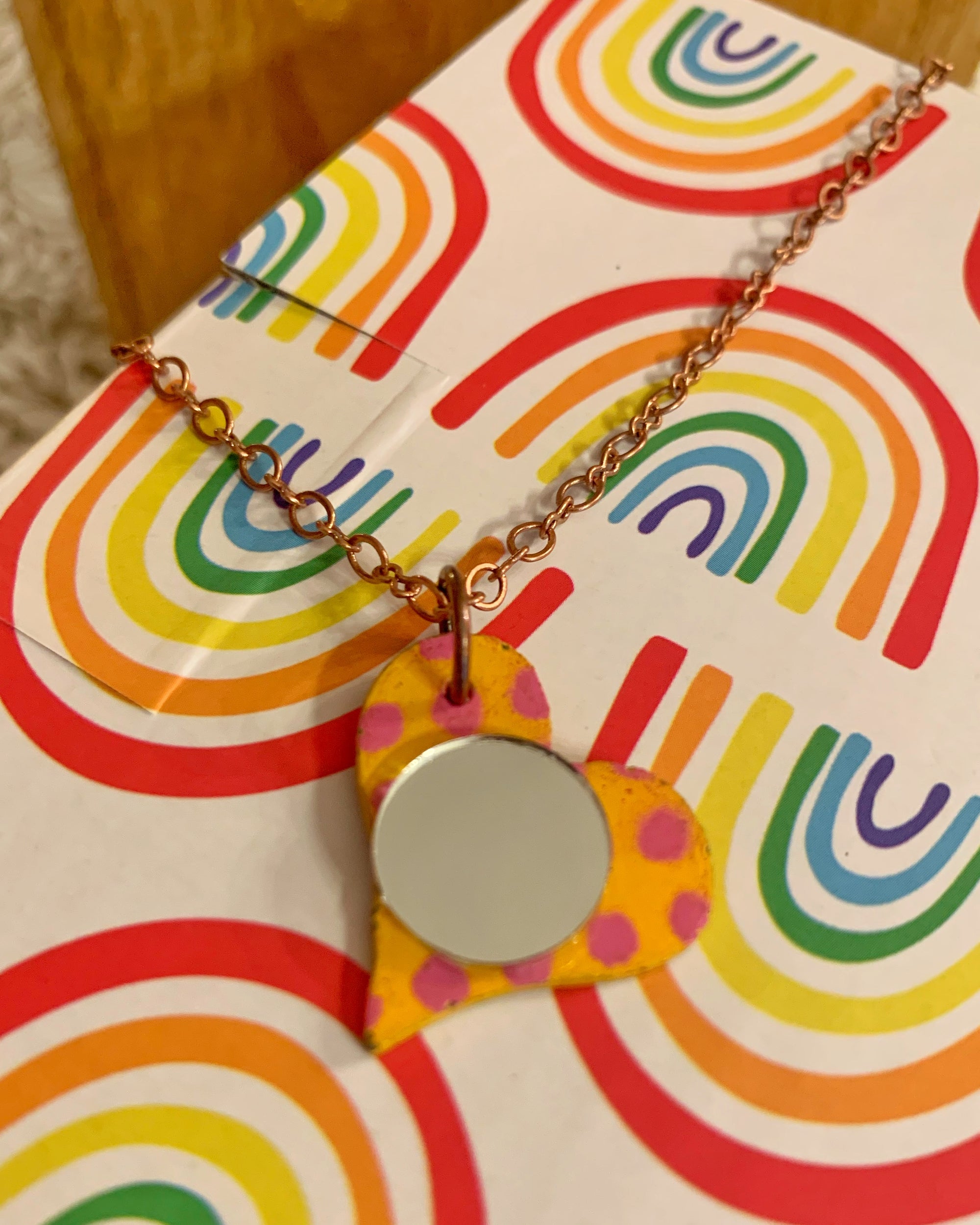 Orange Heart Mirror Necklace