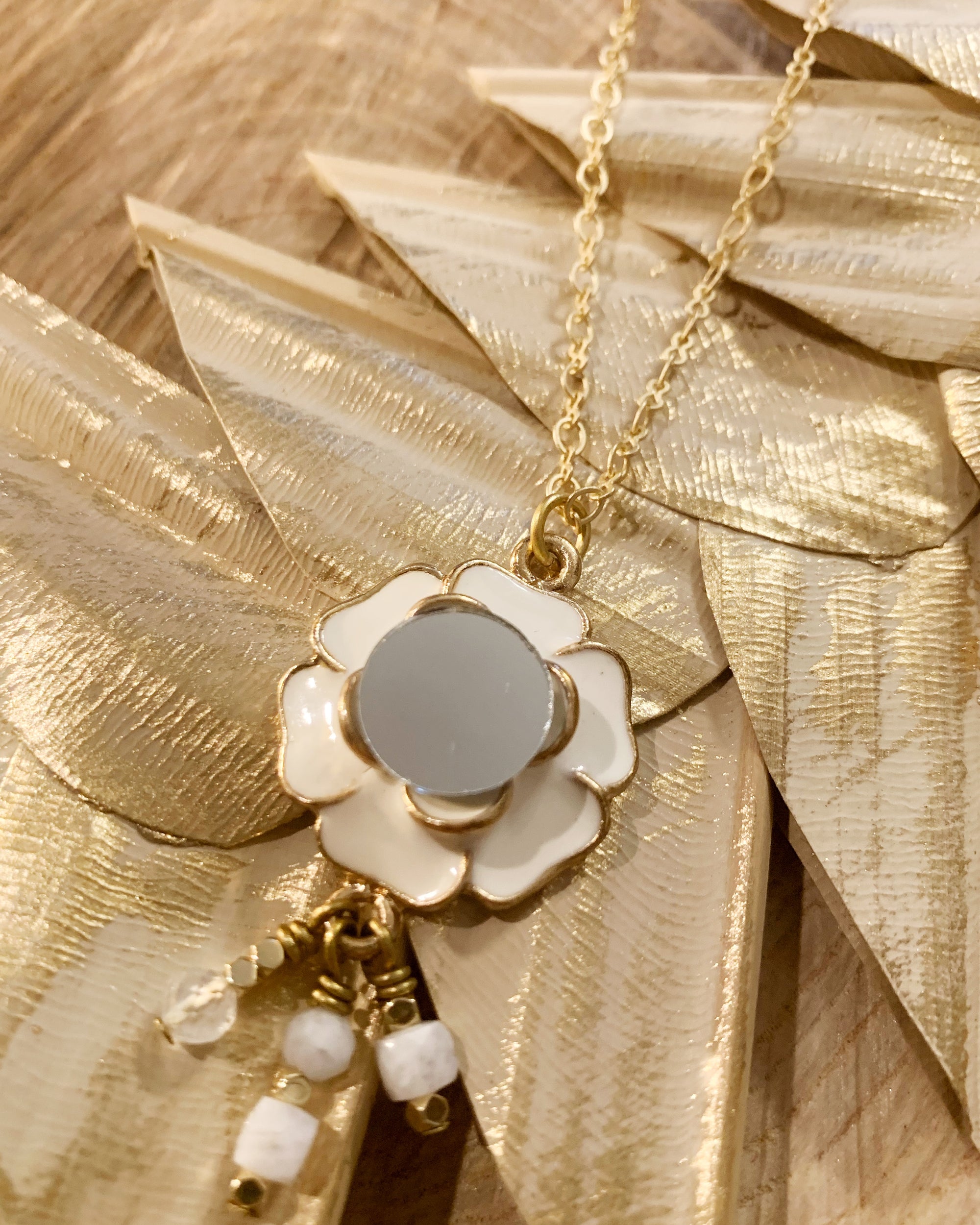 Moonstone and Selenite Mirror Necklace