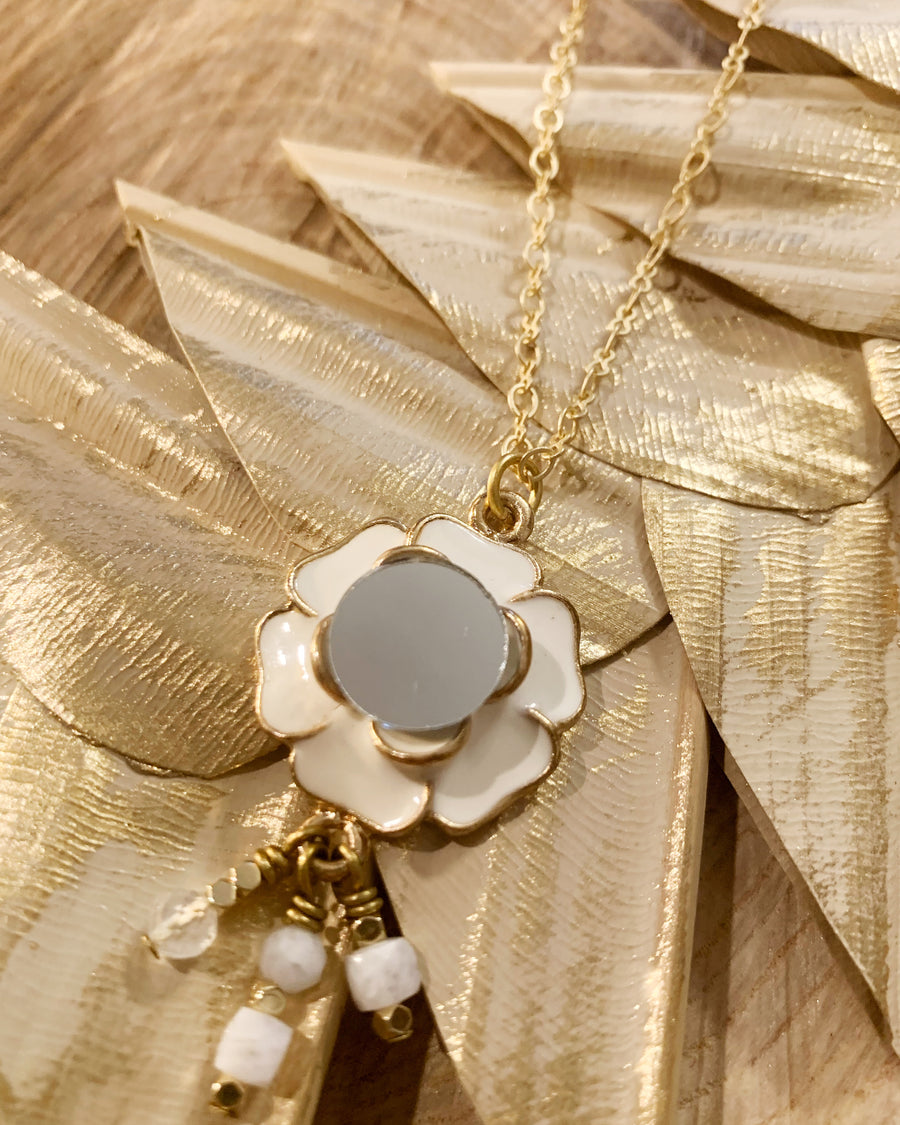 Moonstone and Selenite Mirror Necklace